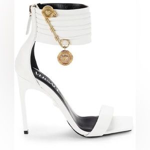 Versace White Safety Pin Leather Heels